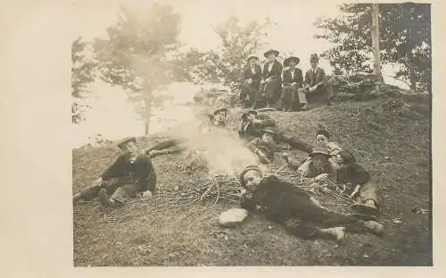1917 autumn time forest outing types and scenes group picture Post card social history