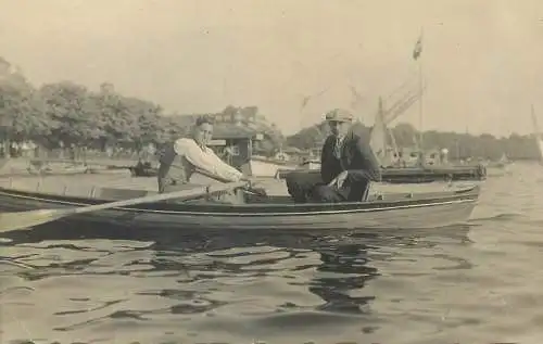 men in rowing boat types and scenes memory Post card real photo social history