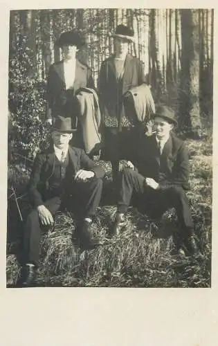 forest outing elegant costumes gentlemen and ladies types and scenes memory Post card real photo social history