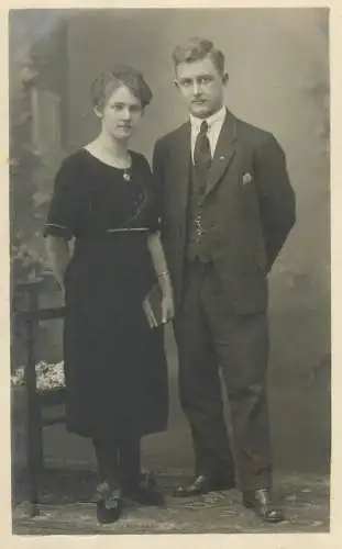 elegant costumes couple picture Postcard real photo social history
