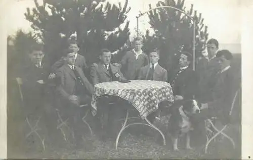 Post card memory elegant young men types group picture real photo social history