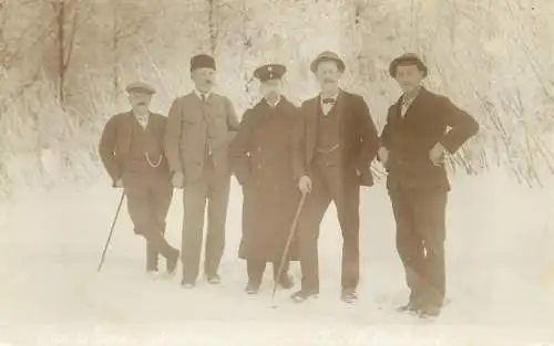 Post card memory men group foto types and scenes winter scenery elegant costumes real photo social history