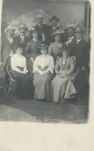 Post card memory soldier types with their ladies outdoor scenery real photo social history