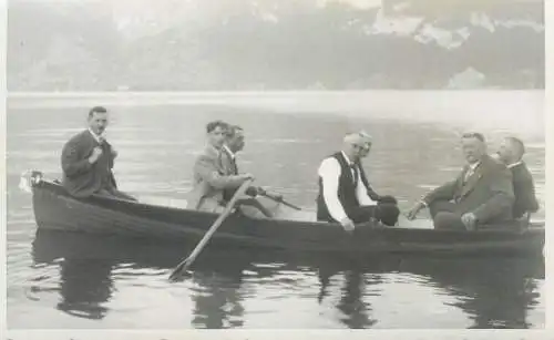 Postcard memory rowing boat elegant men types and scenes real photo social history