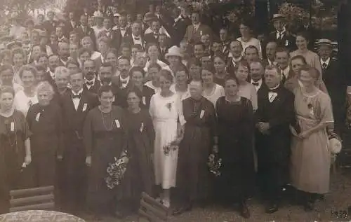 real photo social history Postcard types and scenes men and women group picture social gathering