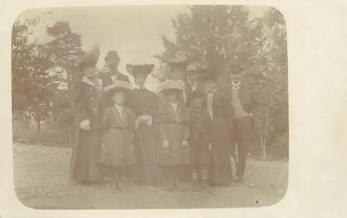 real photo social history Postcard family types and scenes elegant men, women and children typical historical costumes