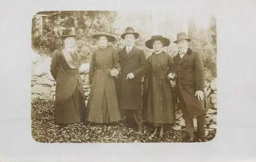 real photo social history memory Postcard young gentlemen and ladies lover types and scenes elegant costumes fancy hats