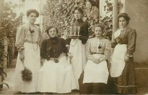 real photo social history memory Postcard group photo women maids working types and scenes typical costumes