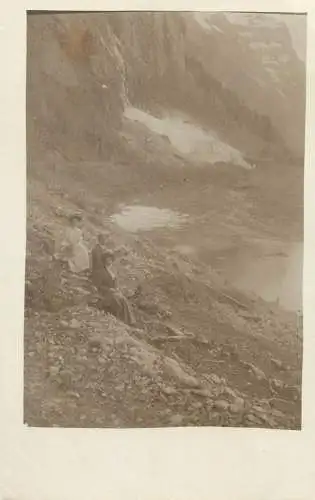 real photo social history memory Postcard elegant ladies tourist types mountain picturesque scenery