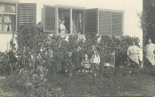 real photo social history memory Postcard family types and scenes group picture garden outdoor scenery