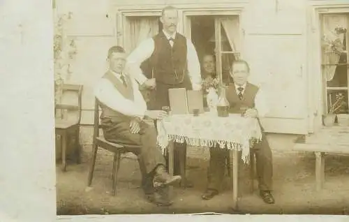 real photo social history memory Postcard grandmother, grandfather, father and son family photo elegant costumes