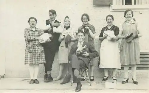 real photo social history memory Postcard young boys and girls types and scenes typical costumes group photo
