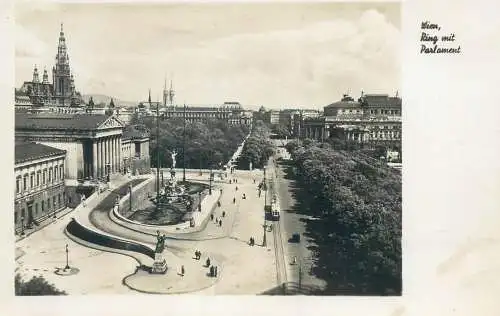 Wien ring mit parlament tramway foto-AK