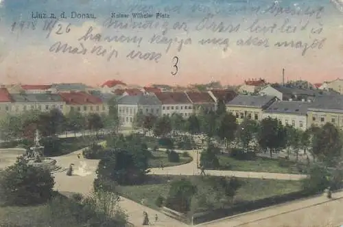 Linz a. Donau Kaiser Wilhelm Platz damaged postcard