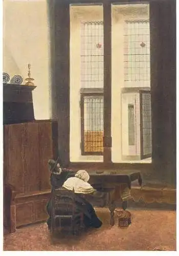 Paintings postcard Jacobus Vrel woman and boy on the table Brussel
