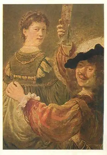 Paintings postcard Rembrandt selfportrait with wife