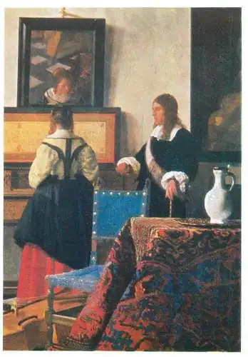 Paintings postcard Ian Vermeer Van Delft Herr und Dame am Virginal London