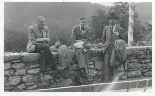 real photo social history memory Foto Hunziker Burgenstock postcard elegant gentlemen on roadside pipe smoking