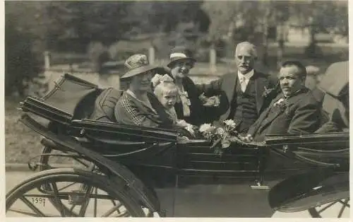 real photo social history memory post card parents with their daughter in carriage family photo detail view