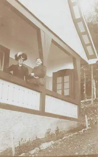 real photo social history memory postcard elegant lady and gentleman at the balcony