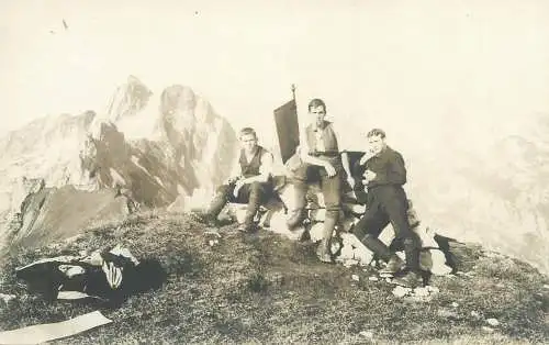 real photo social history memory postcard young boys mountain people pipe smoking