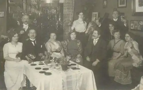 real photo social history postcard wedding customs bride and groom with the family group photo