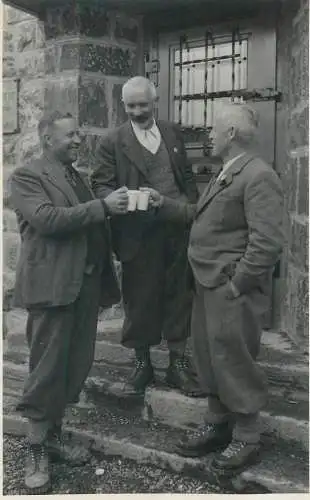 real photo social history Schonwelter Glarus postcard men drinking and toasting