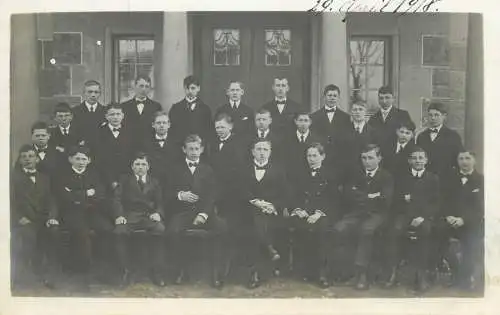 real photo social history 1918 postcard school young boys and their teacher group picture elegant costumes