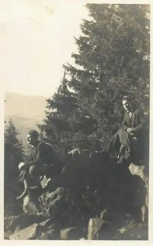 young men tourist types mountain hike social history outdoor scenery real photo memory postcard