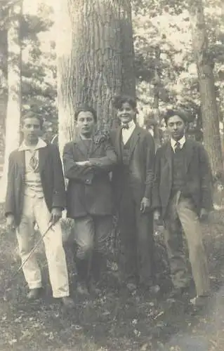 young boys in forest social history outdoor scenery real photo memory postcard