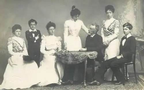 elegant costumes ladies and gentlemen group picture social history real photo postcard