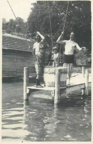 men and young boy fishing social history real photo memory postcard