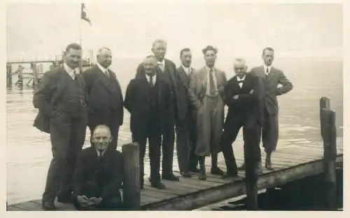 elegant men on pier group picture social history real photo postcard