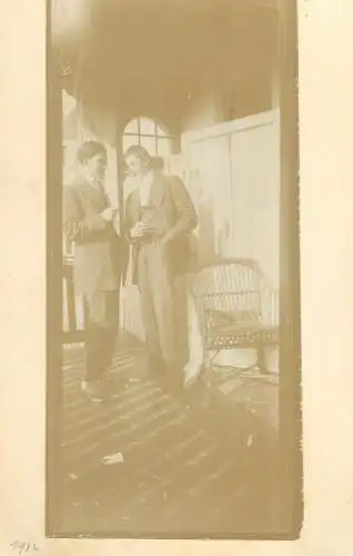 Social history real photo 1912 postcard elegant costumes young men picture