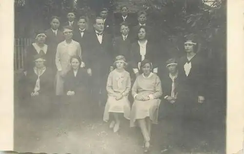 Social history real photo postcard elegant ladies and gentlemen group picture