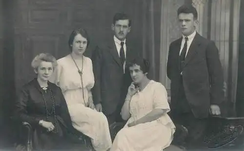 Social history real photo postcard elegant ladies and gentlemen group photo Luzern Switzerland