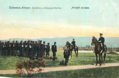 Schweiz Armee Antreten zu Schanzabeiten 1906