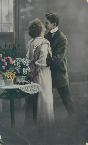 romantic kiss charming, elegant lovers couple Post card