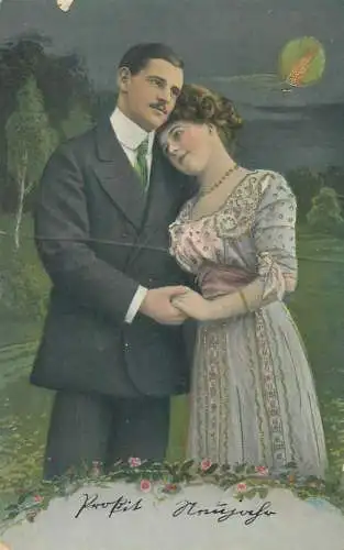charming, elegant couple romantic moonlight atmosphere Postcard