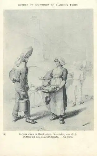 Postcard Porteur d'eau et Marchande a l'eventaire Opitz drawing