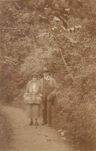 Post card lovers couple forest romantic walk