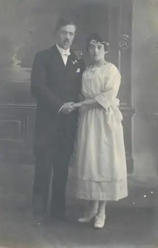 Postcard newlywed couple elegant bride and groom