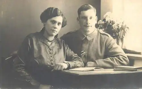Postcard soldier officer and his lover photo