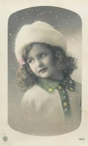 fantasy studio Postcard elegant, beautiful girl snowy background