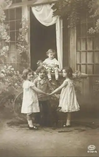 Postcard childhood games children playing games in garden