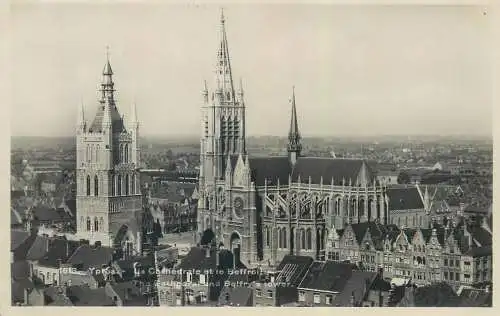 Ypres cathedrale et le Beffroi 1935 photo postcard