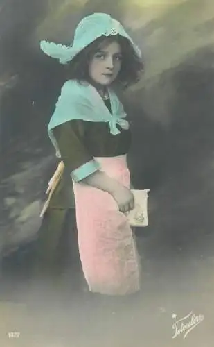Postcard beautiful girl ethnic type folk traditional outfit