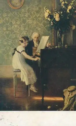 J. A. Muenier - la lecon de clavecin music topic related 1919 postcard