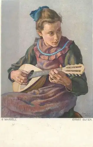 S` Marieli - Ernst Suter mandolin music related fine art postcard