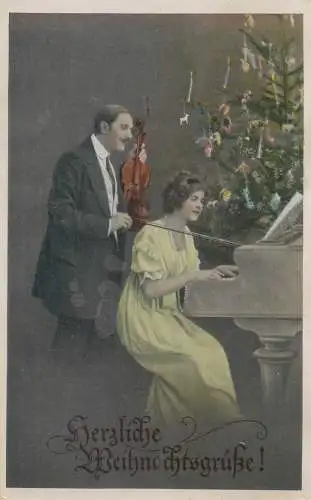 Couple music duo violin & piano Christmas greetings